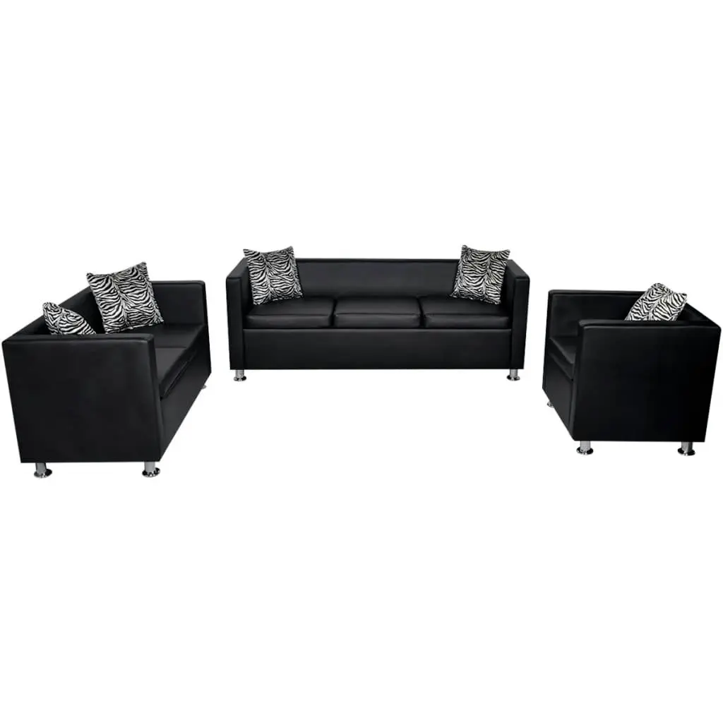 Sofa Set Artificial Leather 3-Seater 2-Seater Armchair Black 272179