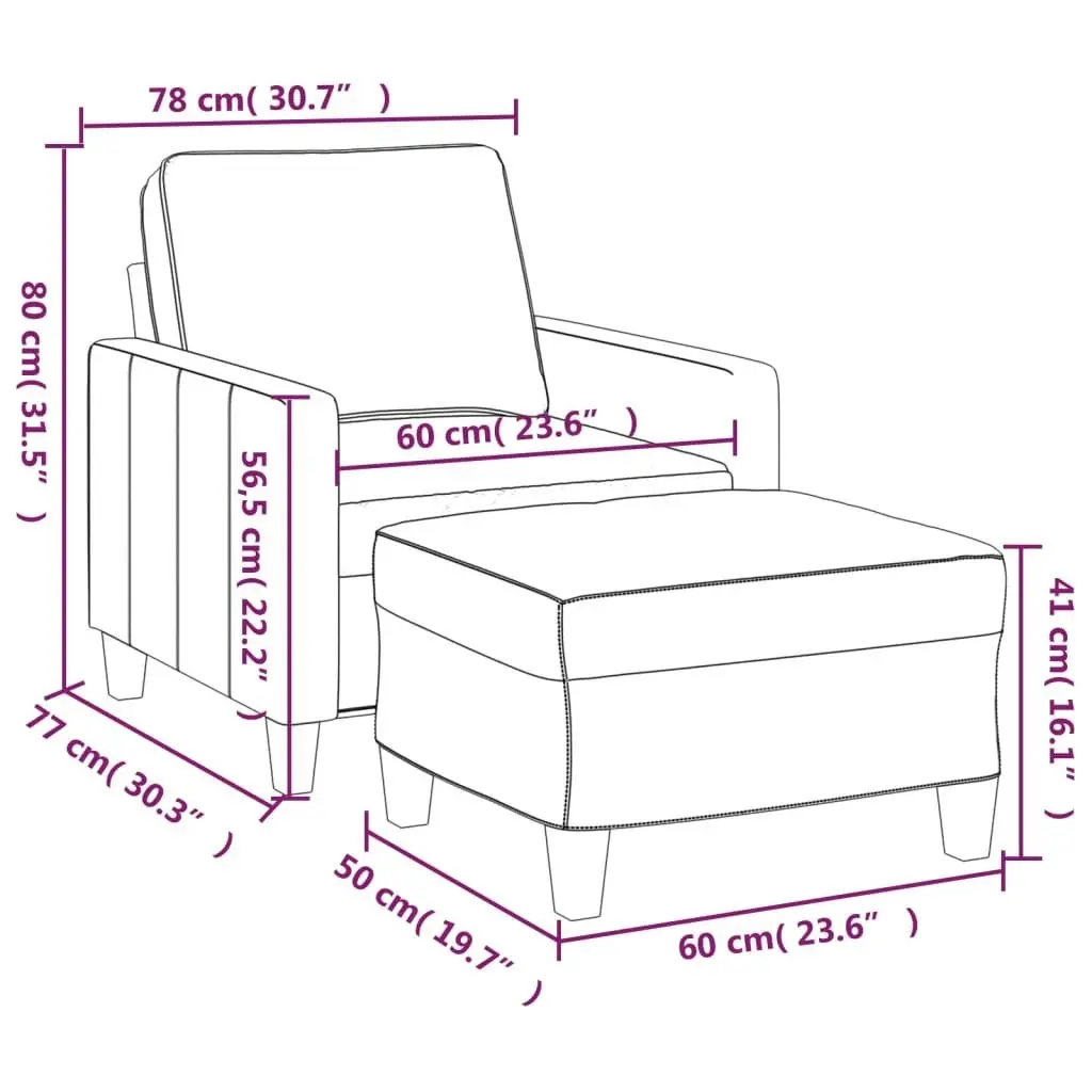 Sofa Chair with Footstool Dark Grey 60 cm Fabric 3201030