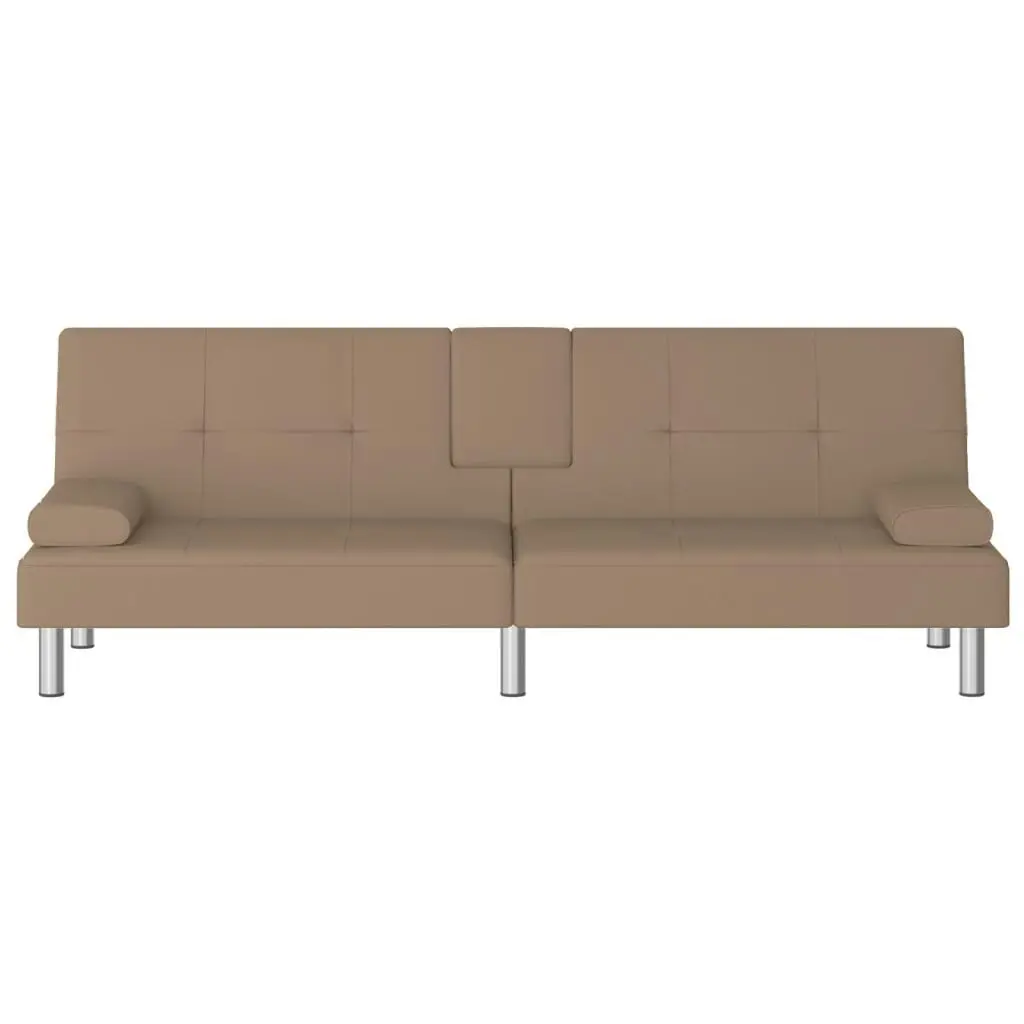 Sofa Bed with Cup Holders Cappuccino Faux Leather 351929