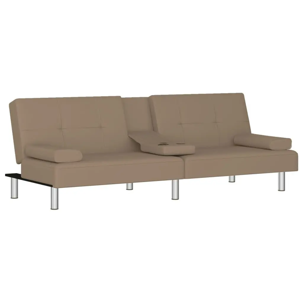 Sofa Bed with Cup Holders Cappuccino Faux Leather 351929