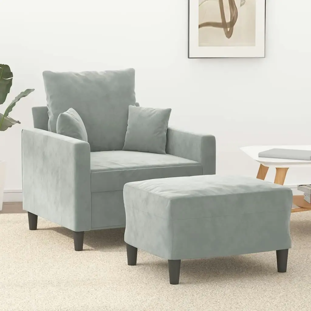 Sofa Chair with Footstool Light Grey 60 cm Velvet 3201097