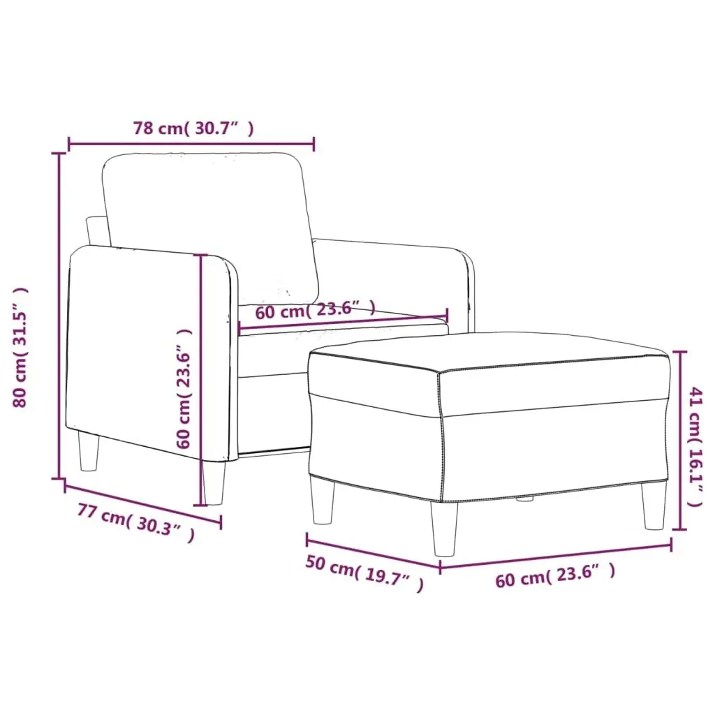 Sofa Chair with Footstool Light Grey 60 cm Fabric 3201184