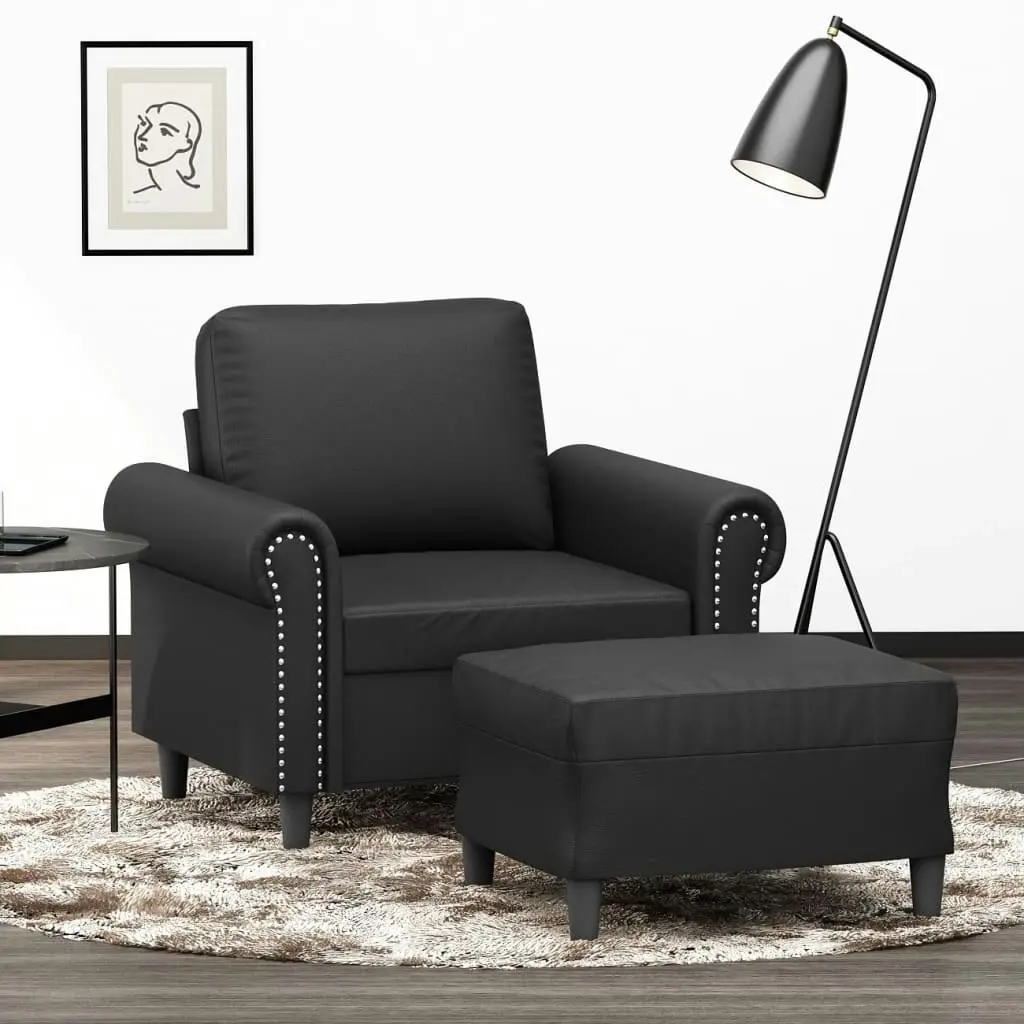 Sofa Chair with Footstool Black 60 cm Faux Leather 3201200