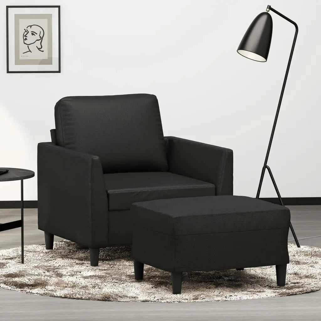 Sofa Chair with Footstool Black 60 cm Faux Leather 3201117