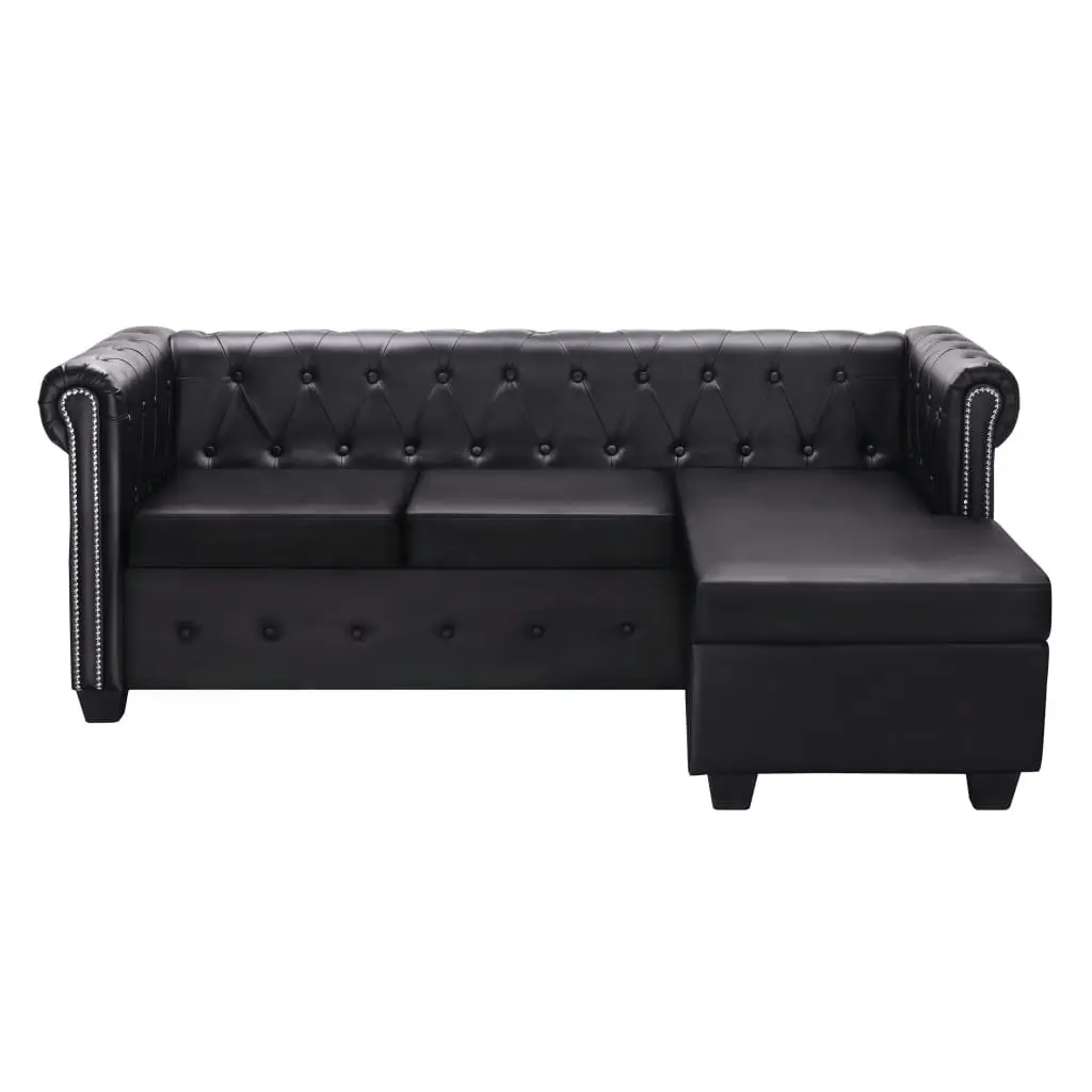 L-shaped Chesterfield Sofa Artificial Leather Black 275224