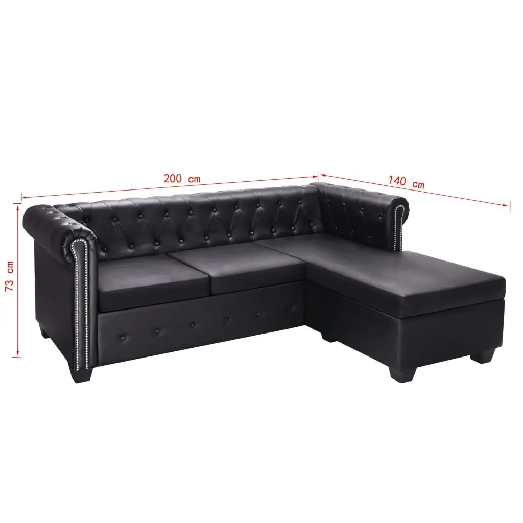 L-shaped Chesterfield Sofa Artificial Leather Black 275224