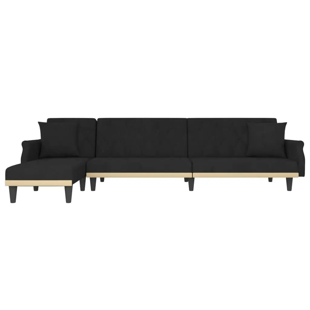 L-shaped Sofa Bed Black 271x140x70 cm Velvet 3157279