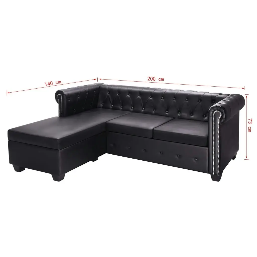 L-shaped Chesterfield Sofa Artificial Leather Black 245536