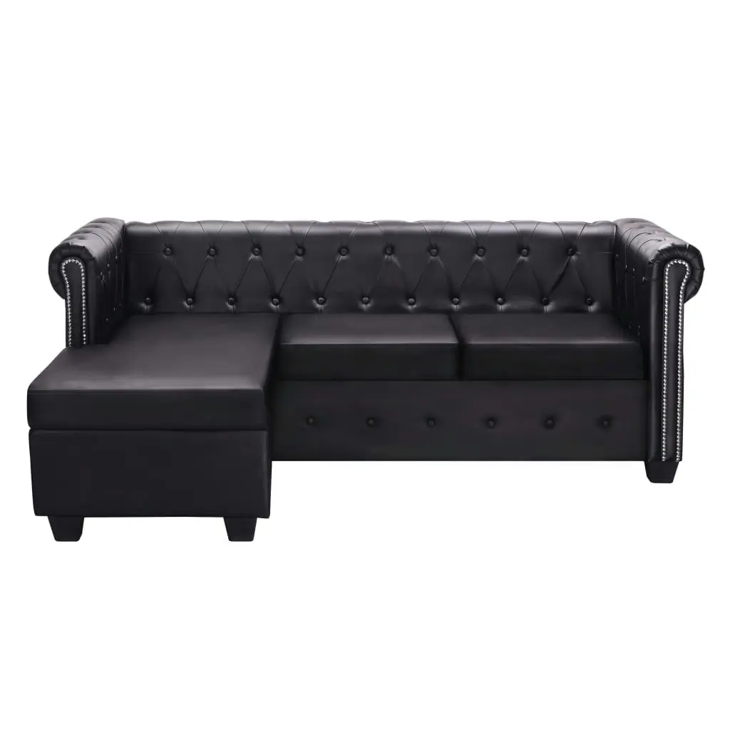 L-shaped Chesterfield Sofa Artificial Leather Black 245536