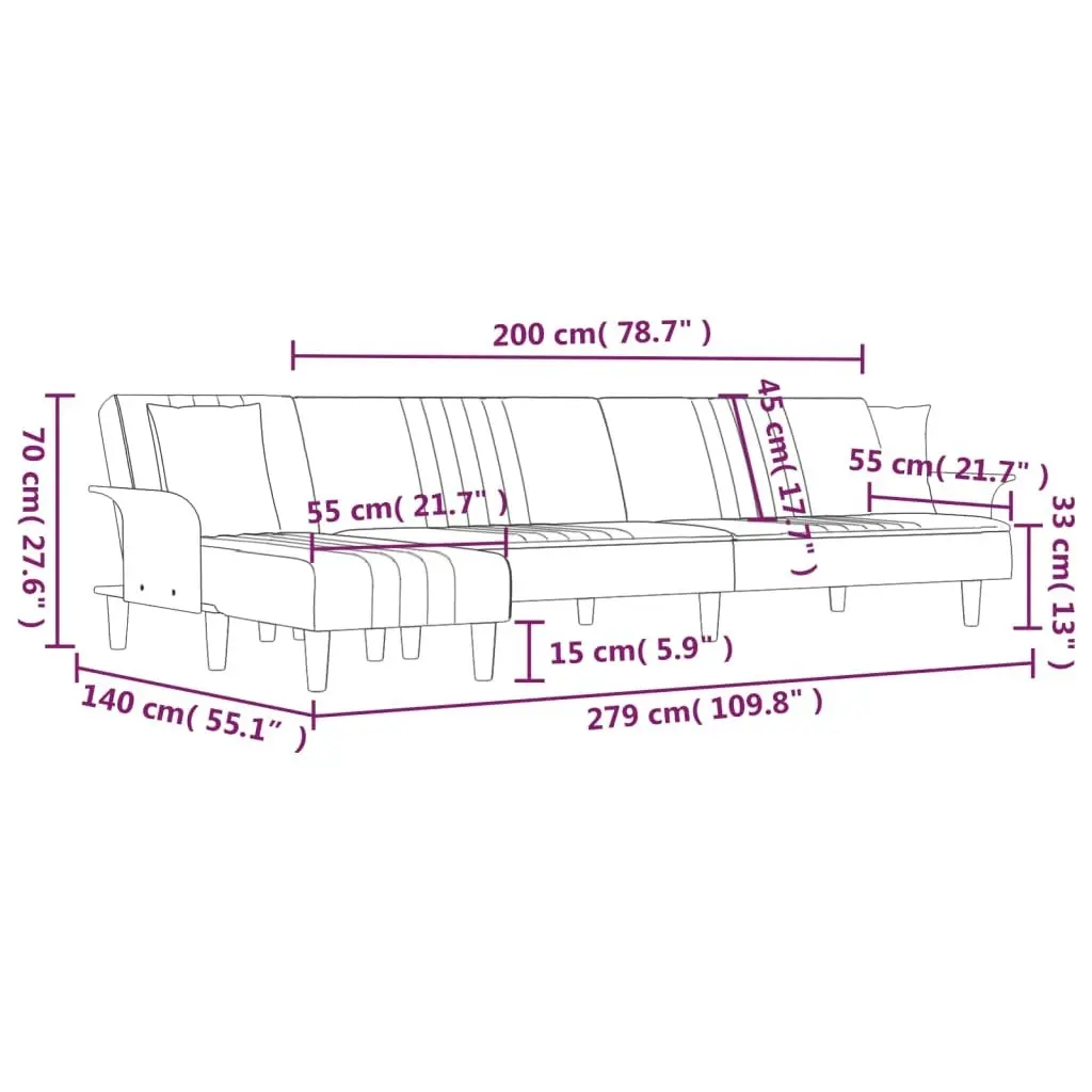 L-shaped Sofa Bed Dark Grey 279x140x70 cm Fabric 3157239