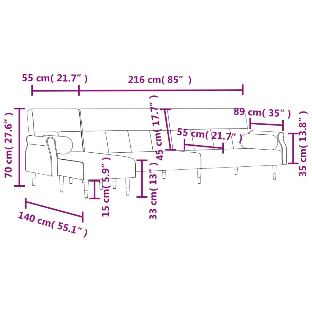 L-shaped Sofa Bed Dark Grey 271x140x70 cm Velvet 3157222