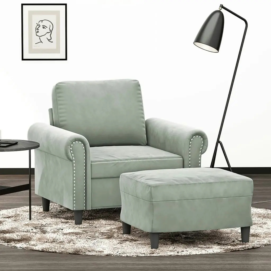 Sofa Chair with Footstool Light Grey 60 cm Velvet 3201205