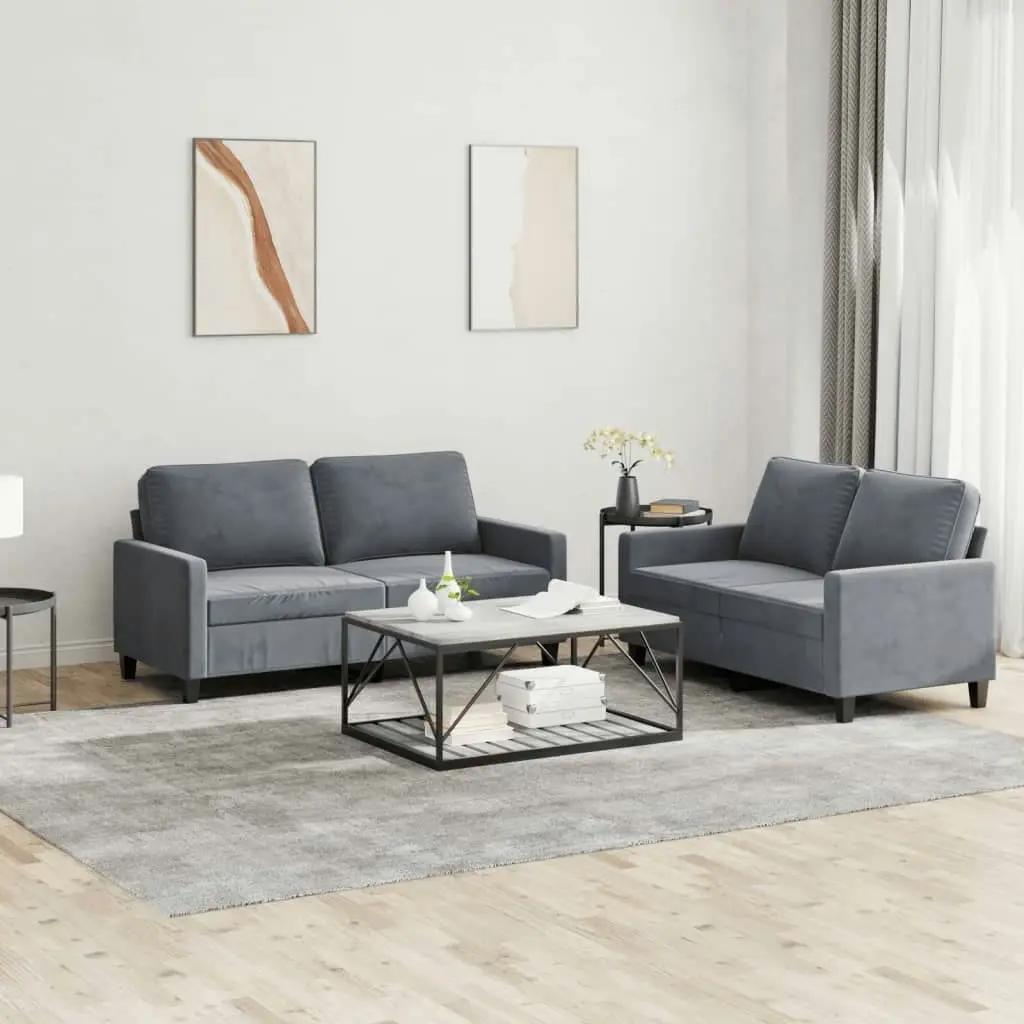 2 Piece Sofa Set with Cushions Dark Grey Velvet 3201497