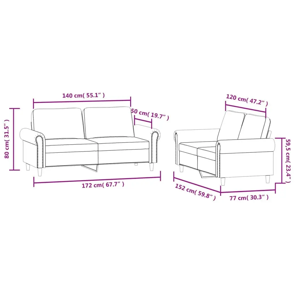 2 Piece Sofa Set with Cushions Light Grey Velvet 3202210