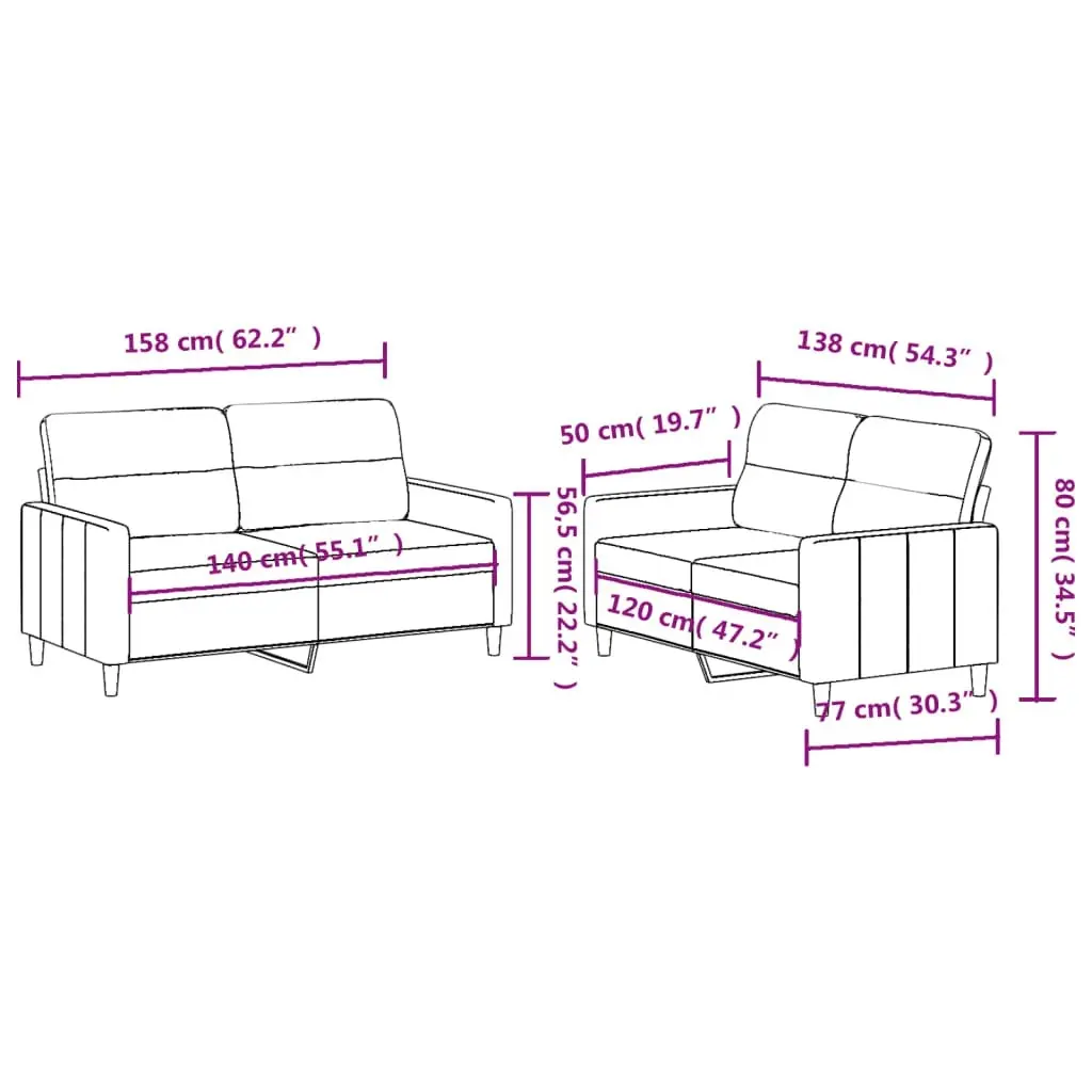 2 Piece Sofa Set with Cushions Light Grey Fabric 3201568