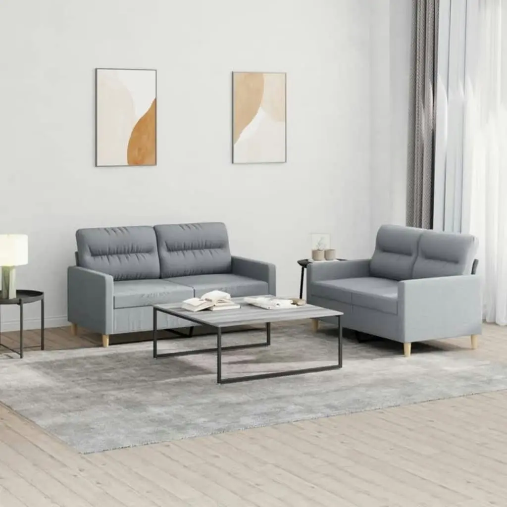 2 Piece Sofa Set with Cushions Light Grey Fabric 3201568