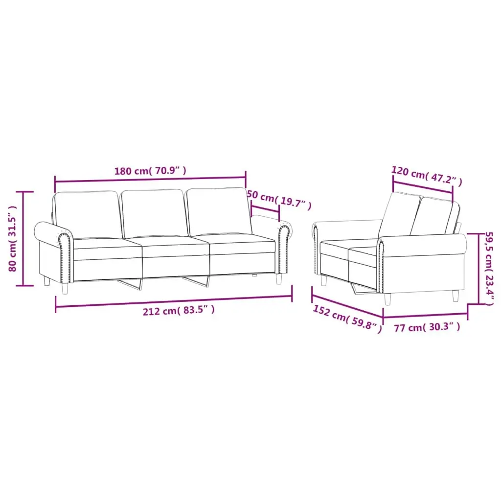 2 Piece Sofa Set with Cushions Light Grey Velvet 3202250