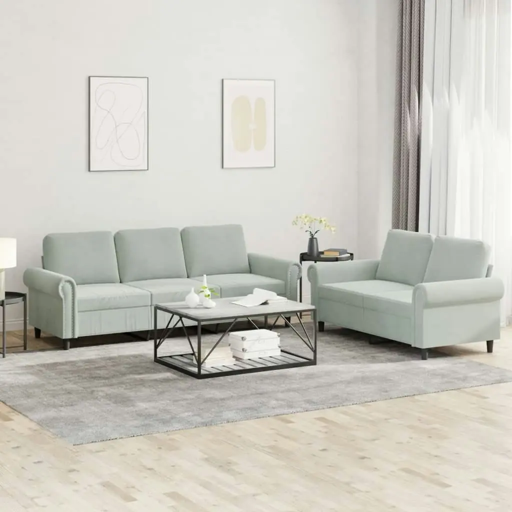 2 Piece Sofa Set with Cushions Light Grey Velvet 3202250