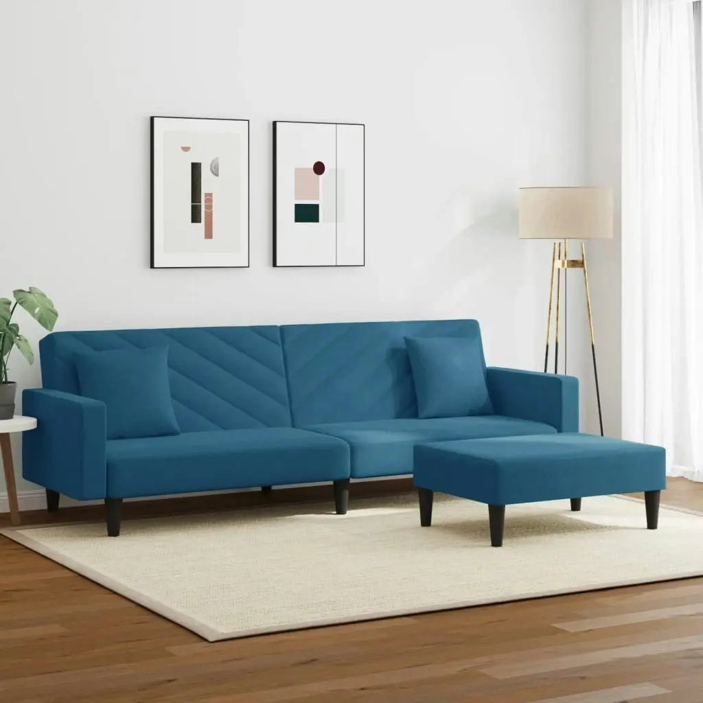 2 Piece Sofa Set with Pillows Blue Velvet 3216267