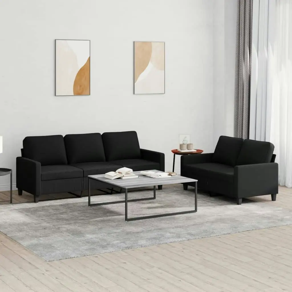 2 Piece Sofa Set with Cushions Black Fabric 3201464