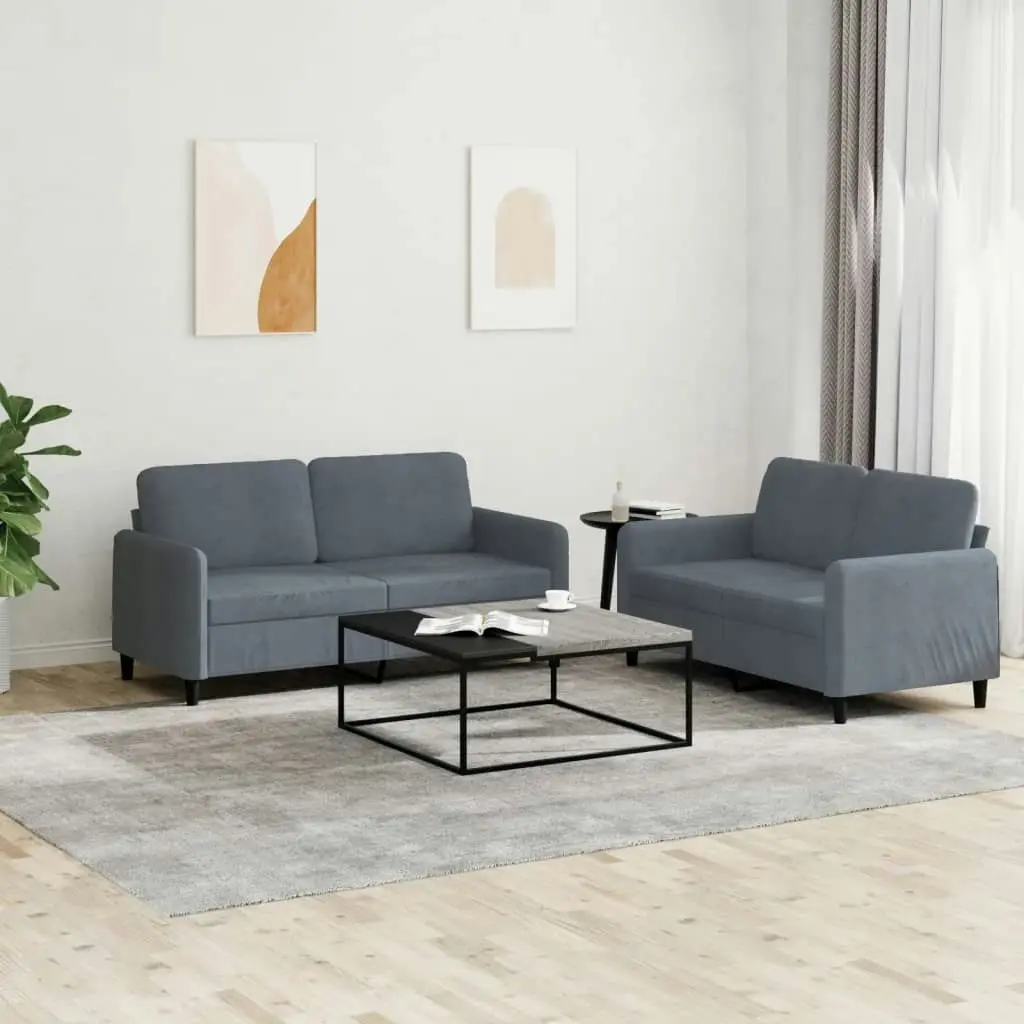 2 Piece Sofa Set Dark Grey Velvet 3201975