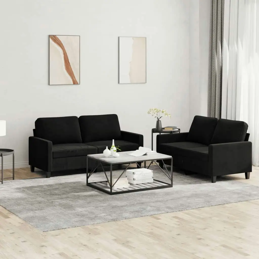 2 Piece Sofa Set with Cushions Black Velvet 3201501