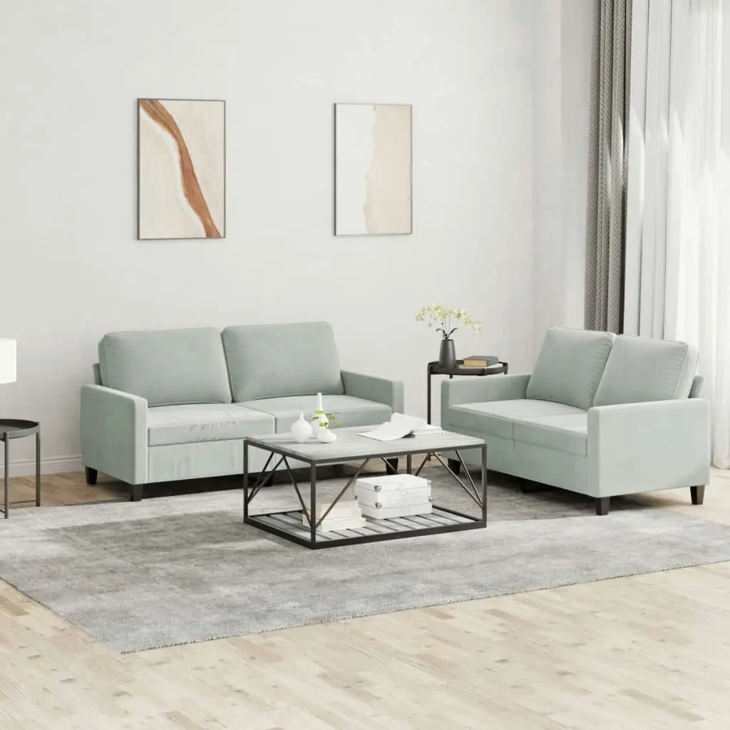 2 Piece Sofa Set with Cushions Light Grey Velvet 3201496