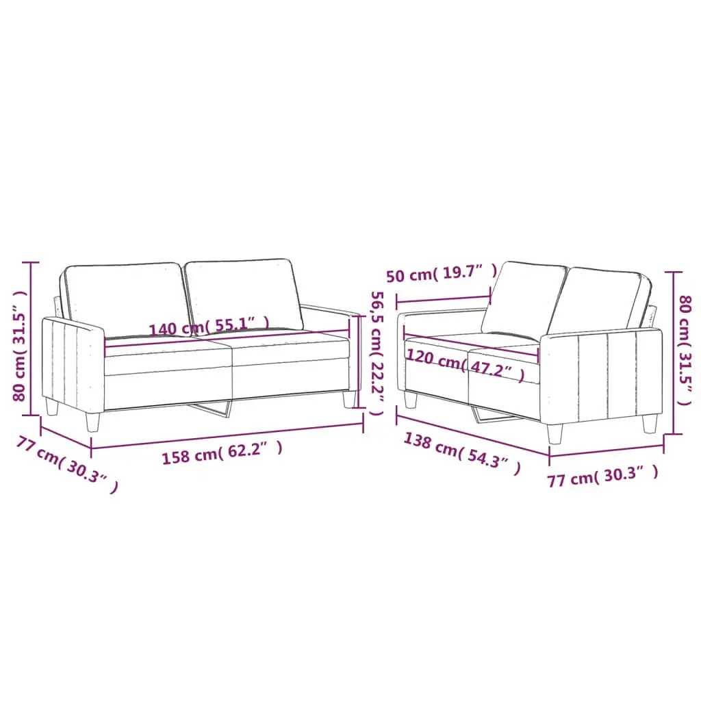 2 Piece Sofa Set with Cushions Light Grey Velvet 3201496