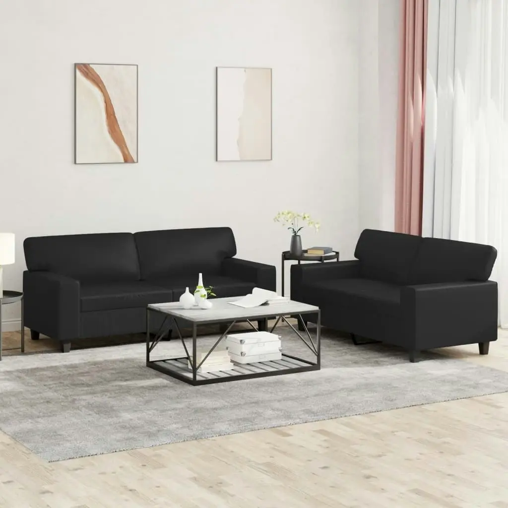 2 Piece Sofa Set Black Faux Leather 3201914