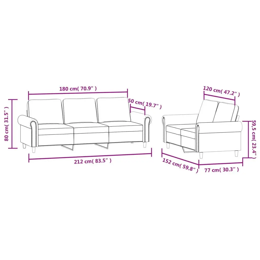 2 Piece Sofa Set with Cushions Black Velvet 3202255