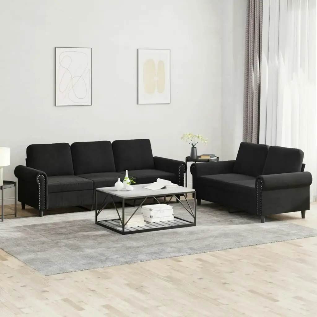 2 Piece Sofa Set with Cushions Black Velvet 3202255