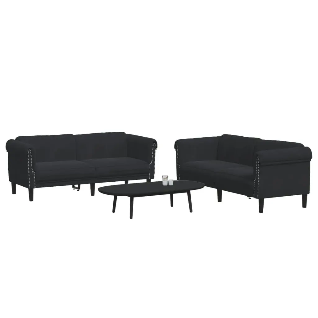 2 Piece Sofa Set Black Velvet 3209224