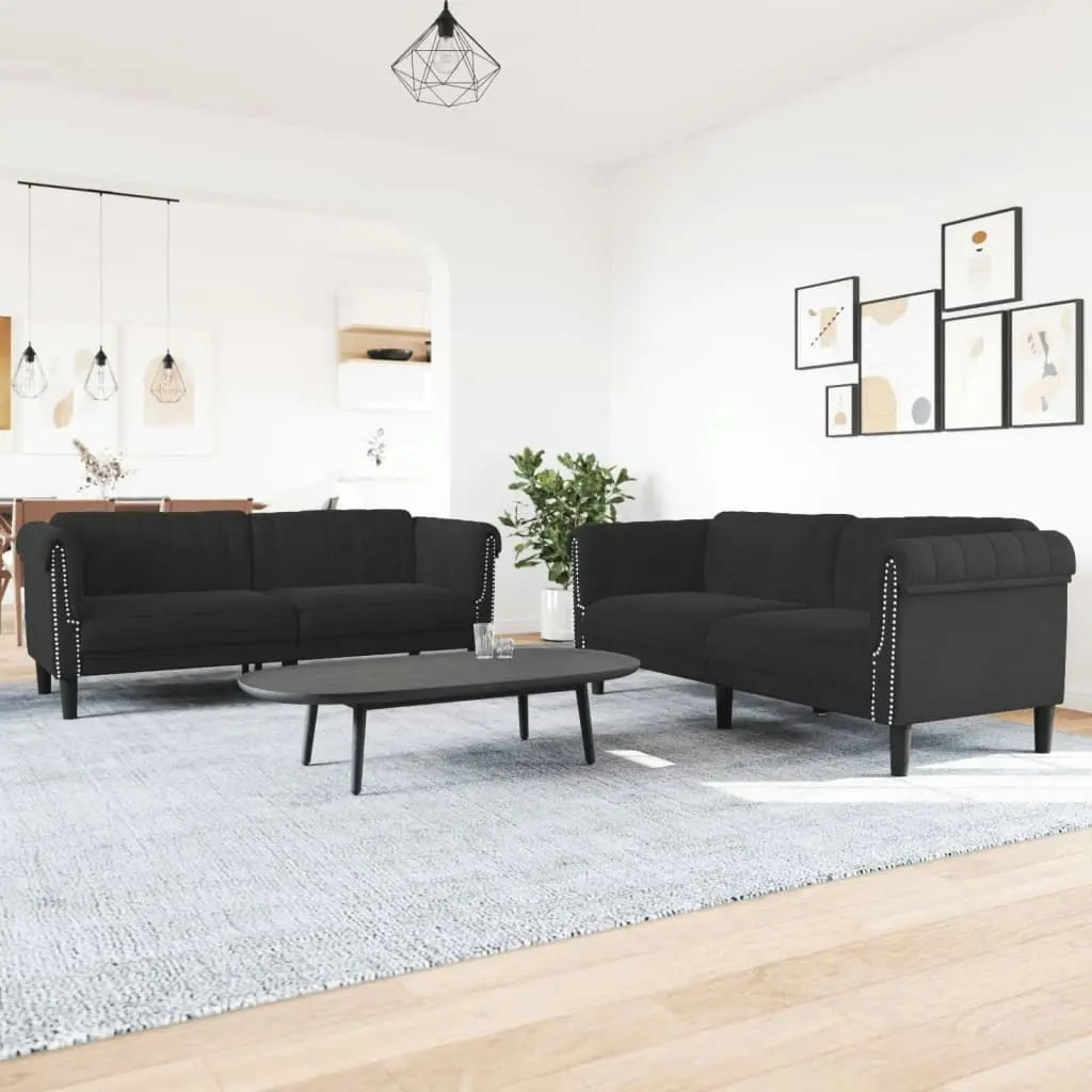 2 Piece Sofa Set Black Velvet 3209224