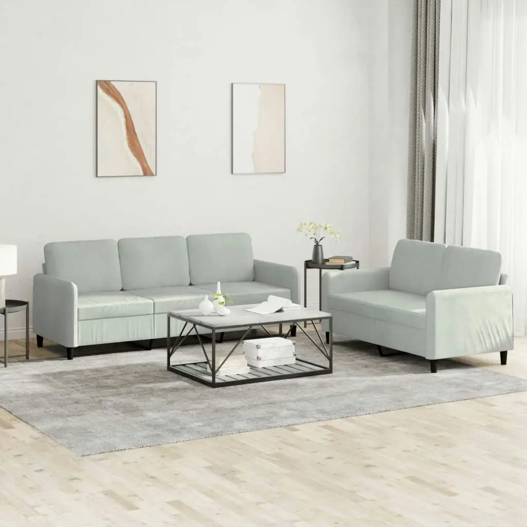 2 Piece Sofa Set Light Grey Velvet 3202014