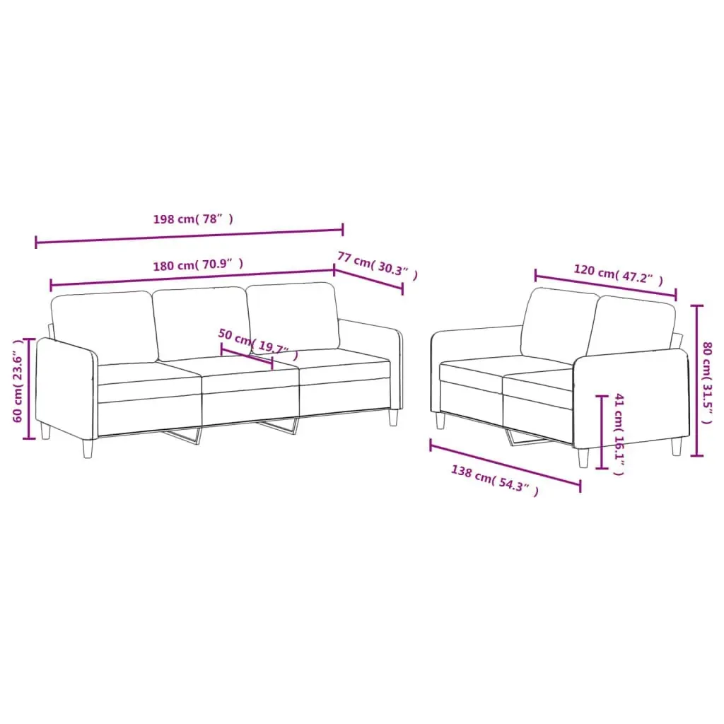 2 Piece Sofa Set Light Grey Velvet 3202014