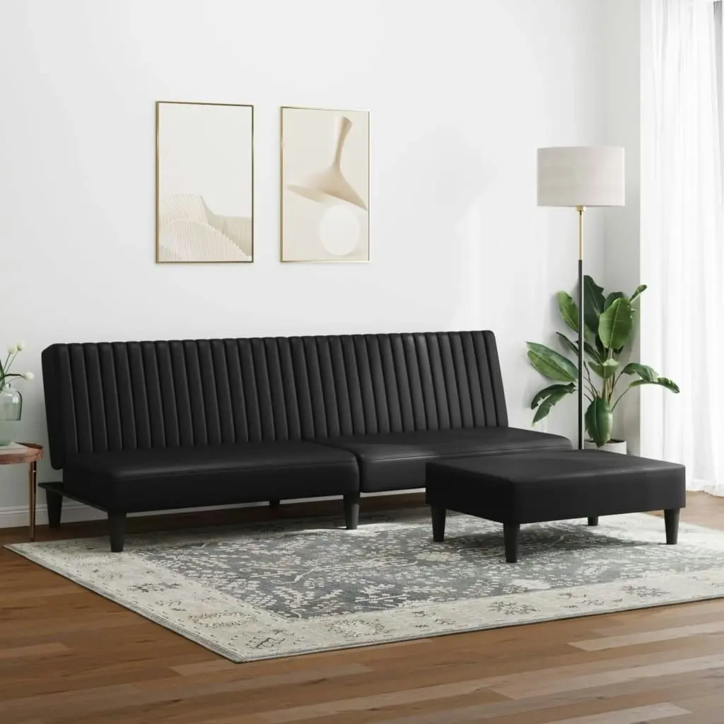 2 Piece Sofa Set Black Faux Leather 3216285