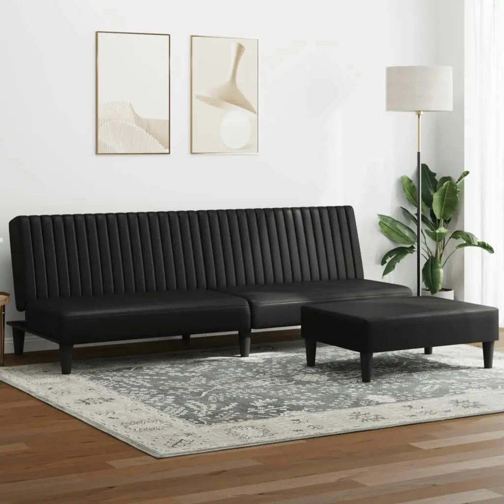 2 Piece Sofa Set Black Faux Leather 3216285