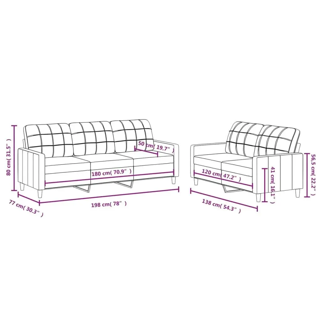 2 Piece Sofa Set with Cushions Light Grey Fabric 3201306