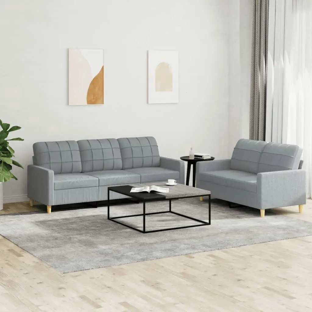 2 Piece Sofa Set with Cushions Light Grey Fabric 3201306