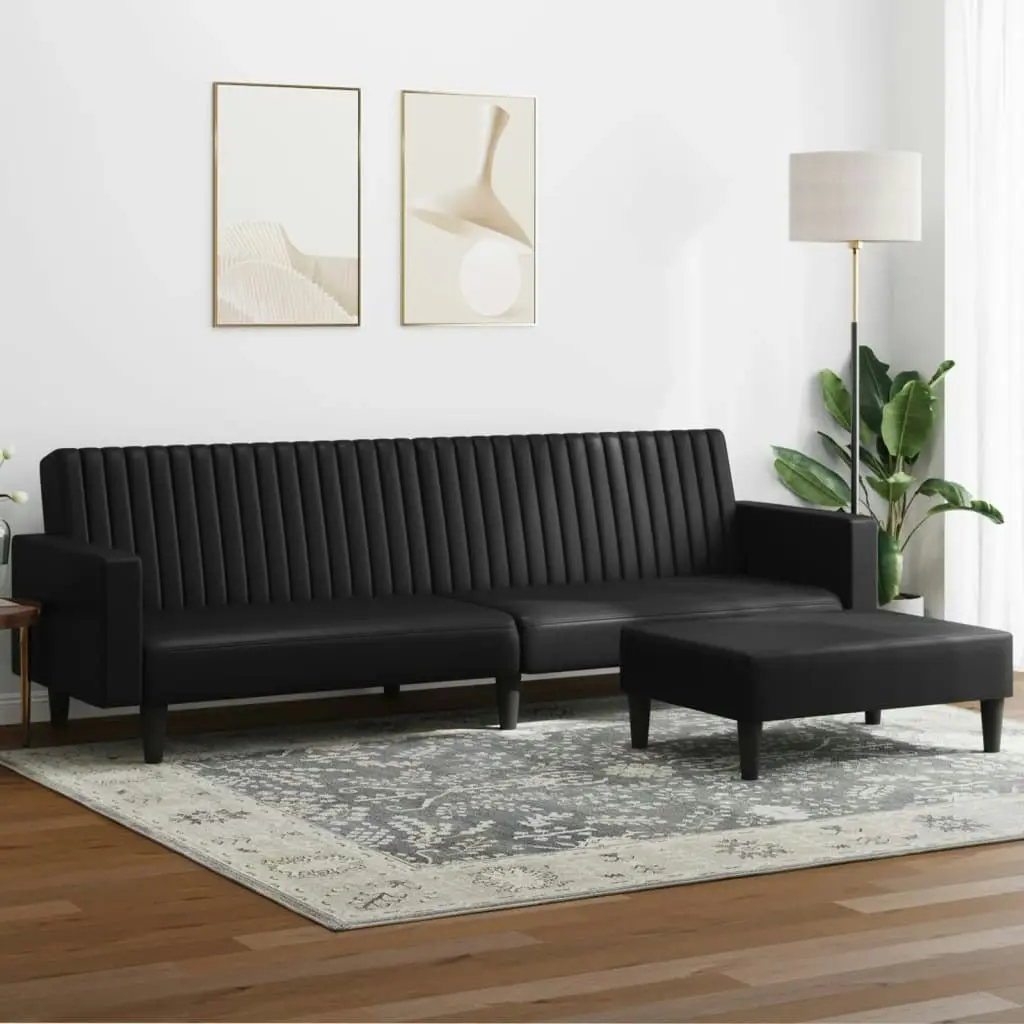 2 Piece Sofa Set Black Faux Leather 3216288