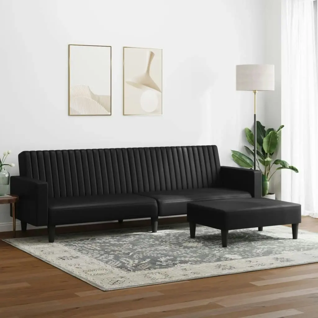 2 Piece Sofa Set Black Faux Leather 3216288