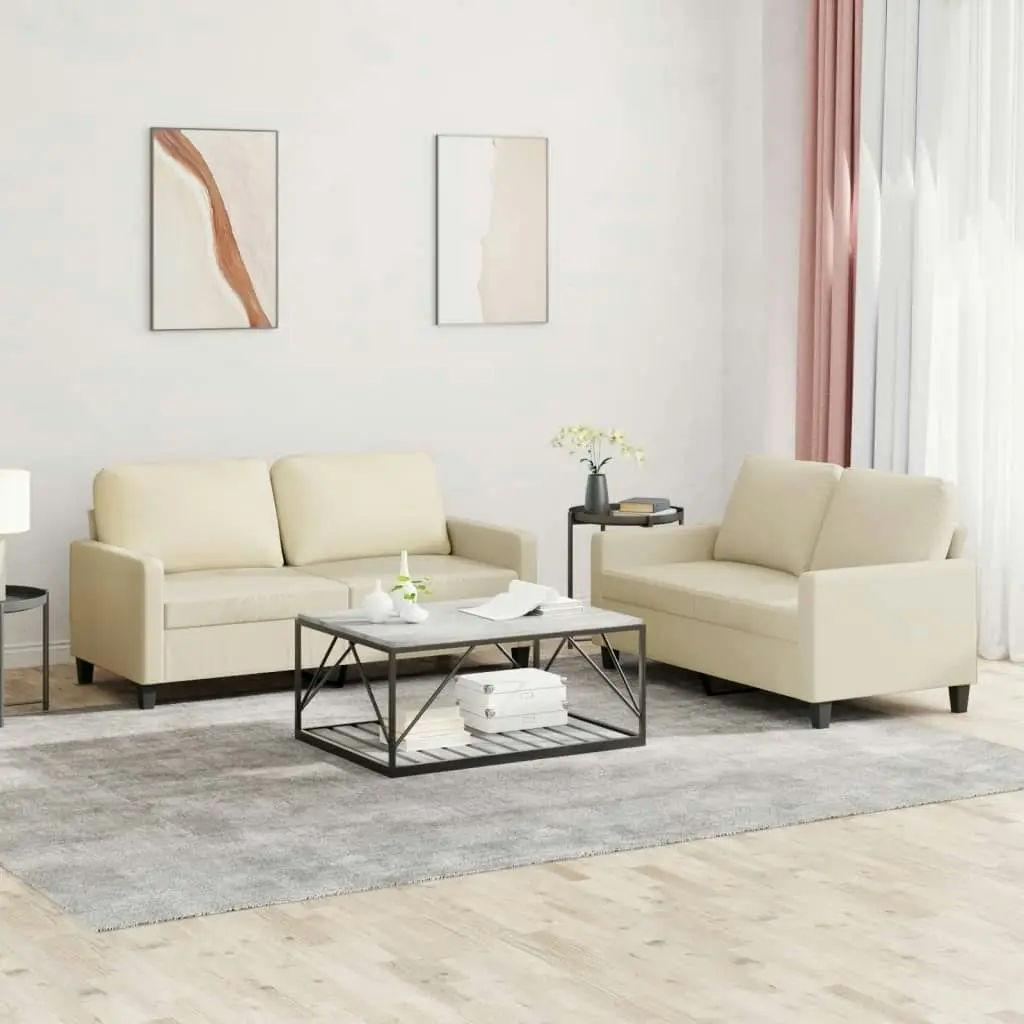 2 Piece Sofa Set with Cushions Cream Faux Leather 3201409