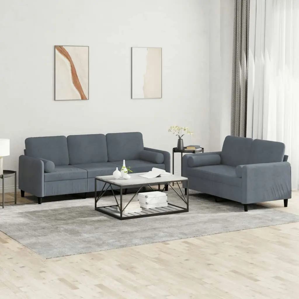 2 Piece Sofa Set with Pillows Dark Grey Velvet 3202035