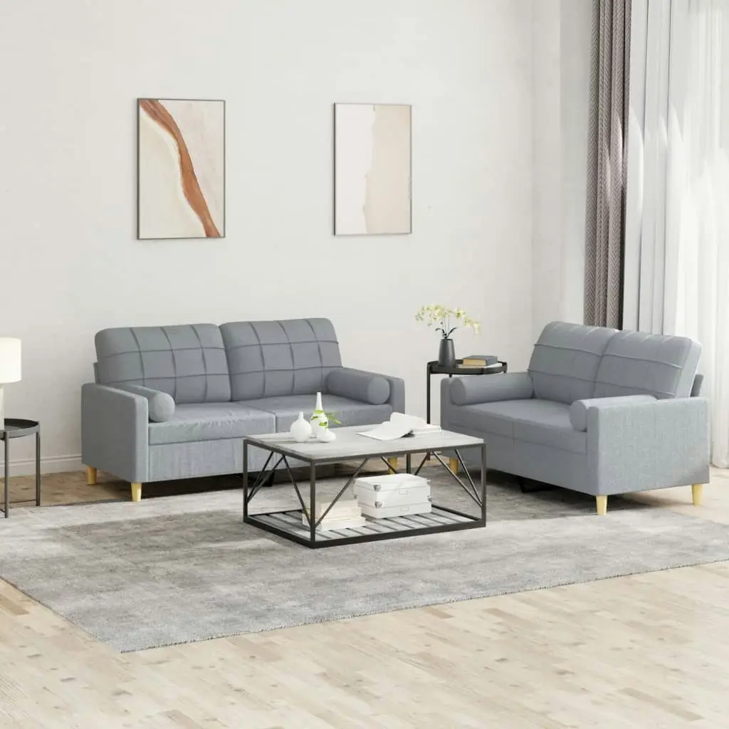 2 Piece Sofa Set with Pillows Light Grey Fabric 3201290