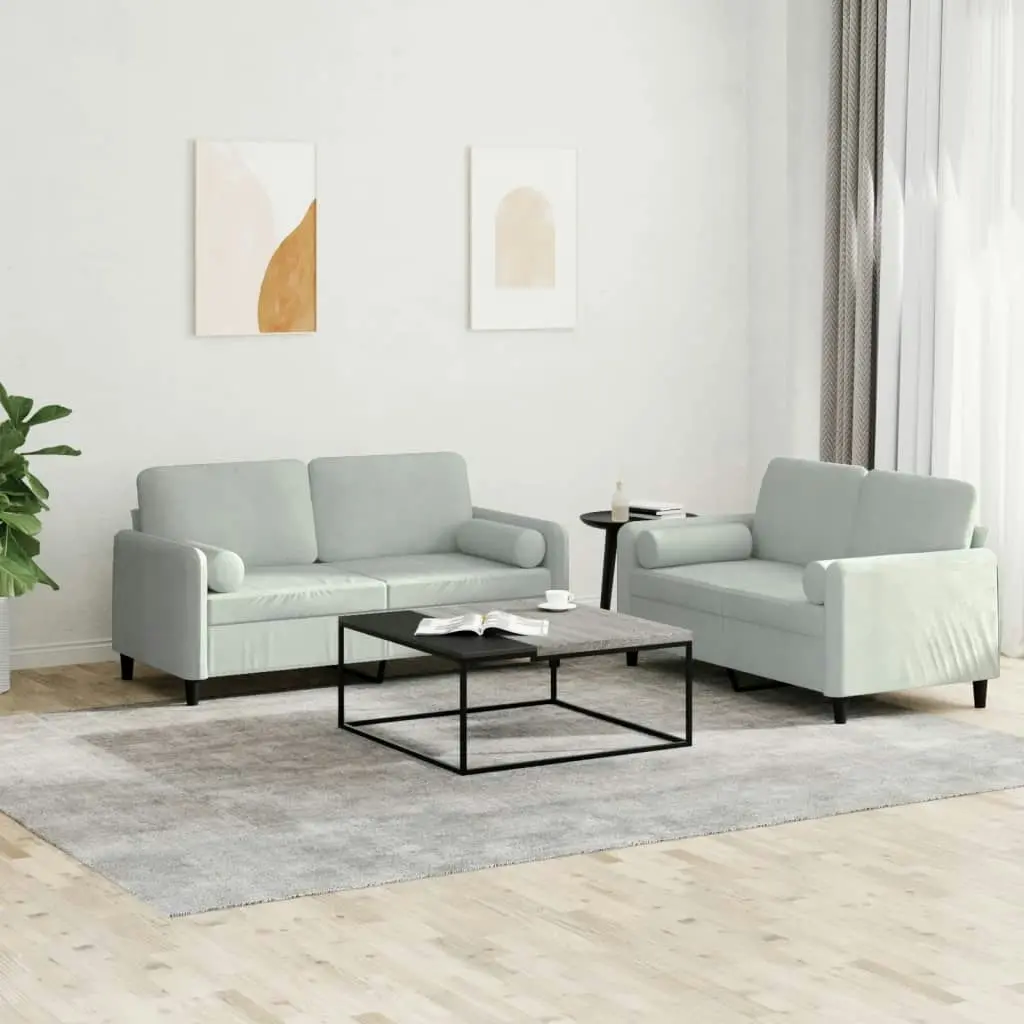 2 Piece Sofa Set with Pillows Light Grey Velvet 3201994