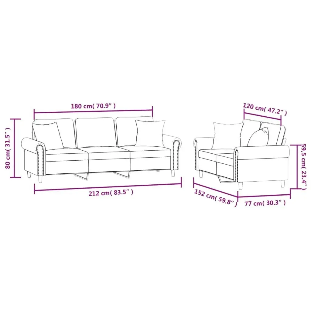 2 Piece Sofa Set with Pillows Light Grey Velvet 3202270