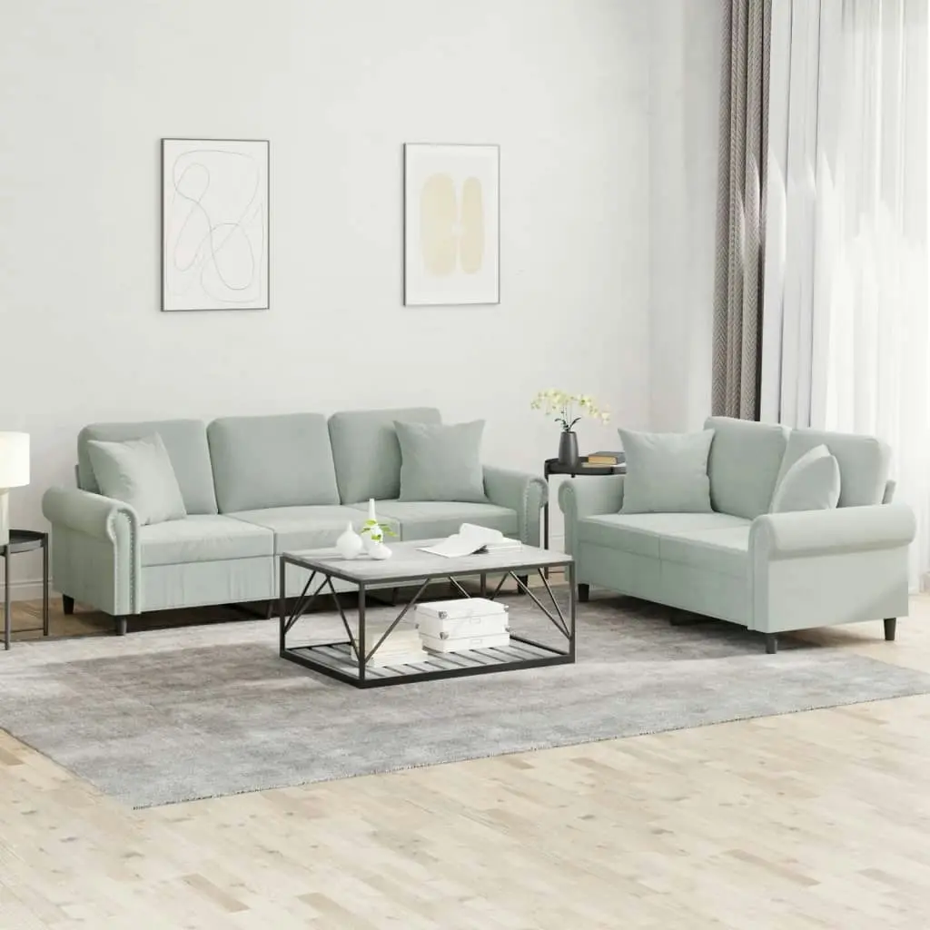 2 Piece Sofa Set with Pillows Light Grey Velvet 3202270