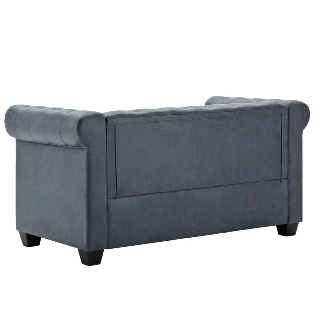 2-Seater Chesterfield Sofa Artificial Suede Leather Grey 247131