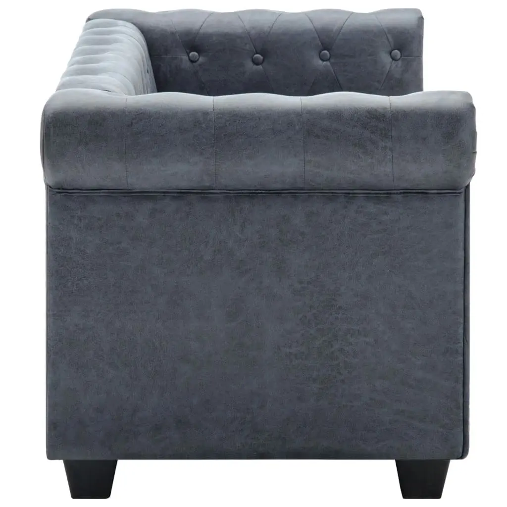 2-Seater Chesterfield Sofa Artificial Suede Leather Grey 247131