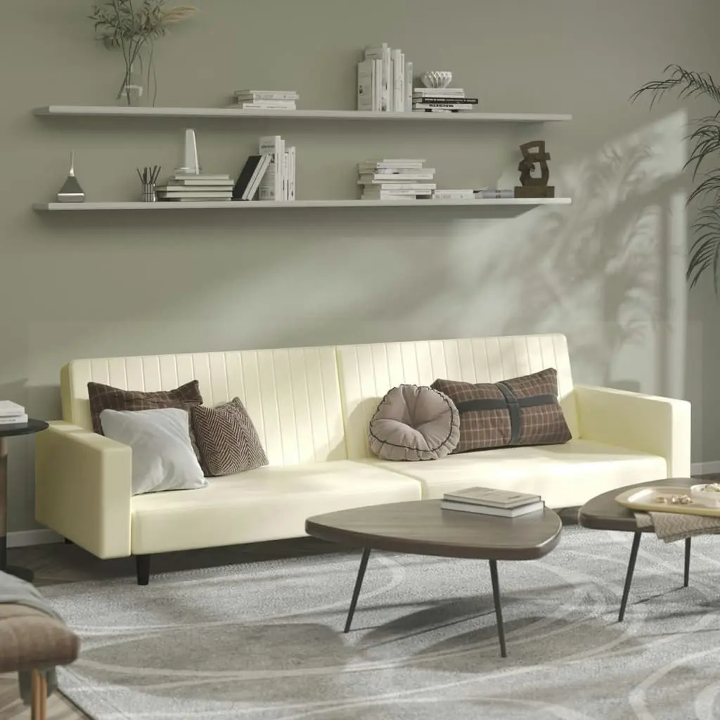 2-Seater Sofa Bed Cream Faux Leather 337668